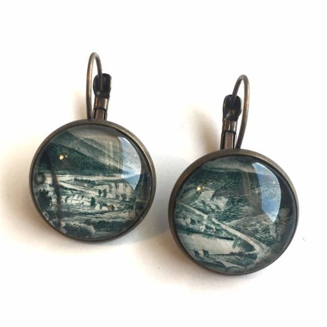 1949 Meuse Valley, France - French Postage Stamp - Postage stamp jewelry - Vintage Postage Stamp Earrings - French clip earrings for wholesale by Postage Stamp Jewelry