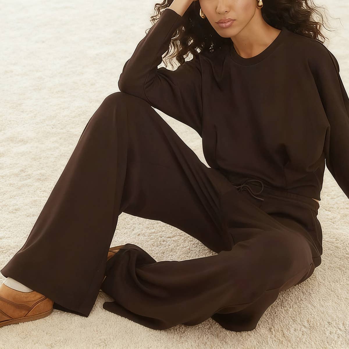 Lily Clothing - Wholesale Top & Pant Set (NOT Loungewear) - Women's - Round-neck straight-leg tie long pants set