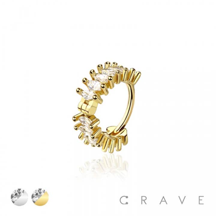 VERTICAL MARQUISE 316L SURGICAL STEEL HINGED SEGMENT HOOP RI for wholesale by CRAVE