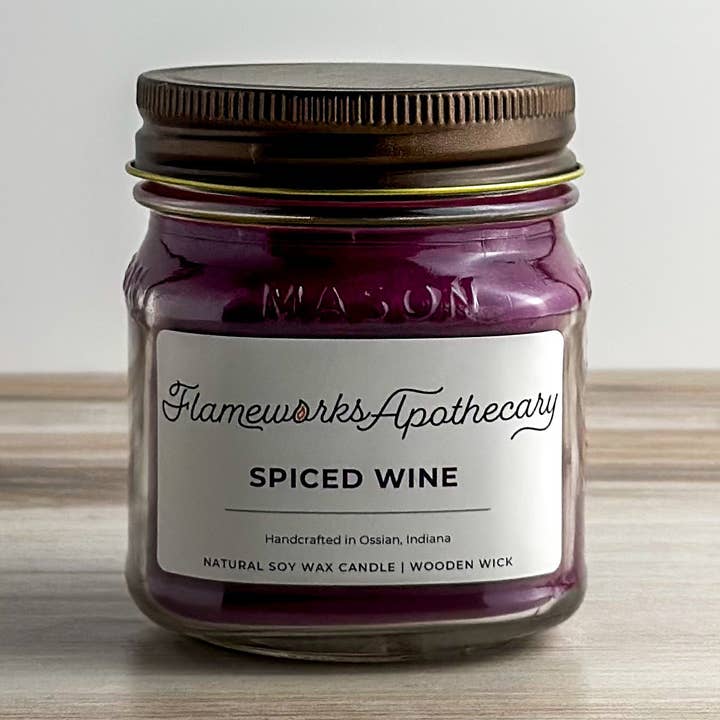 Spiced Wine 8 oz Mason Jar Candle for wholesale by Flameworks Apothecary