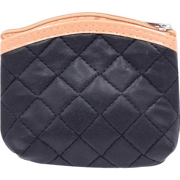 Quilted Coin Purse 12CT Black Color with Zipper for wholesale by Majestic Wholesale