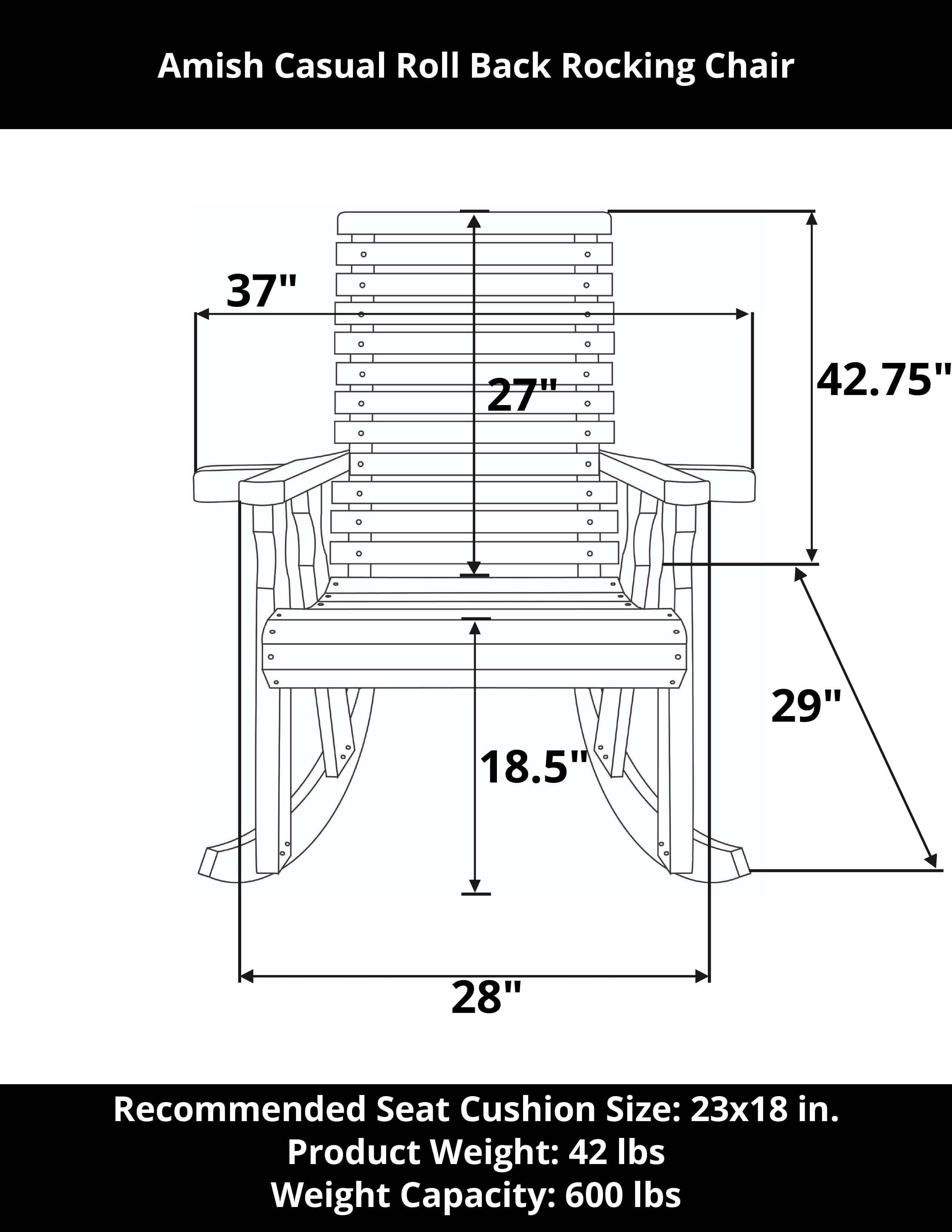 The Porch Swing Company - Wholesale Rocking Chair - Amish Casual Heavy Duty Roll Back Wooden Outdoor Rocking Chair13