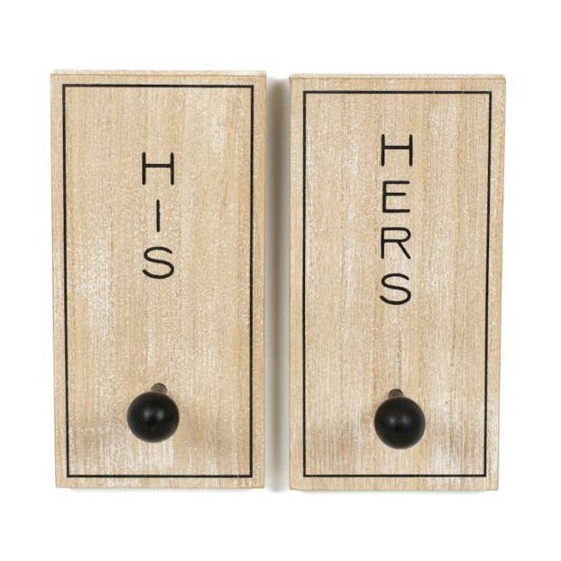 15887 - 4x8x3 wood hookboard s/2 (HIS/HERS) Wedding Decor for wholesale by Devanie At Home (Formerly Adams & Co.)