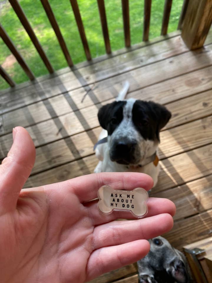 Ask me about my dog pin: dog mom, dog dad, dog parent gift for wholesale by Carolina Pine Prints