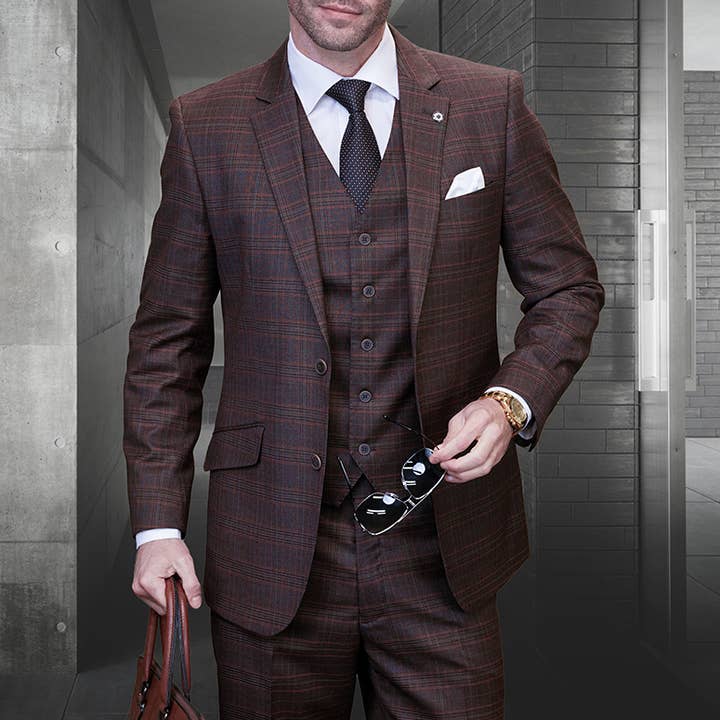 Santori 3PC Plaid Suit in Italian Wool & Cashmere for wholesale by Statement Clothing