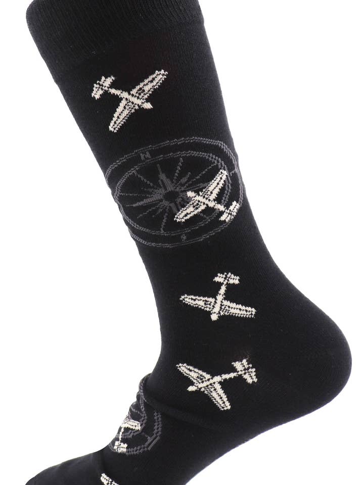 Planes & Compass Unisex Crew Novelty sjove strømper for engroshandel hos SoXcellent