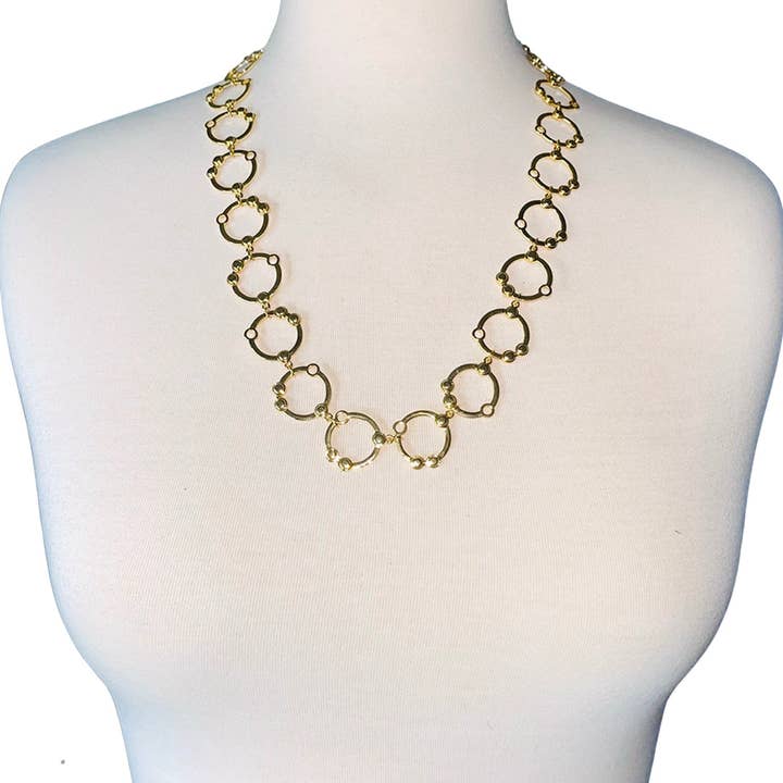 24" Selene Spherical 14k Gold Plate Brass Necklace for wholesale by Syd and Pia NYC, LLC