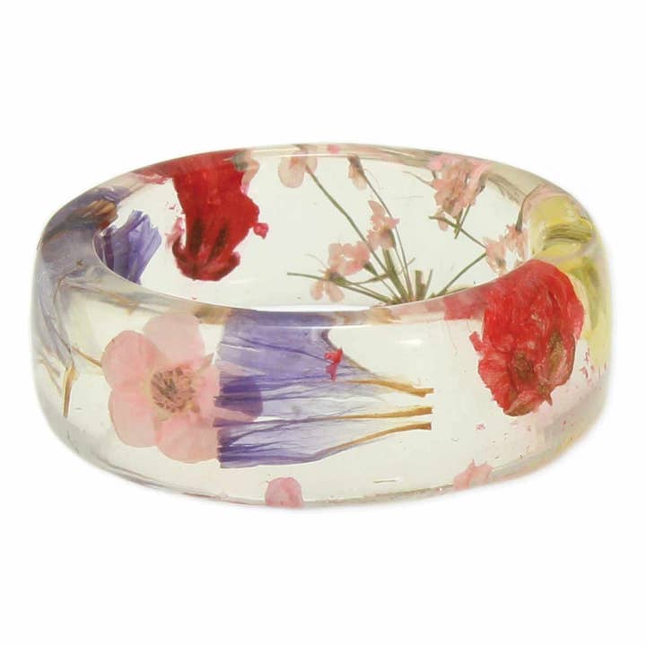 ZAD - Wholesale Band/Stacked Ring - Flower Garden Multicolor Clear Resin Ring1