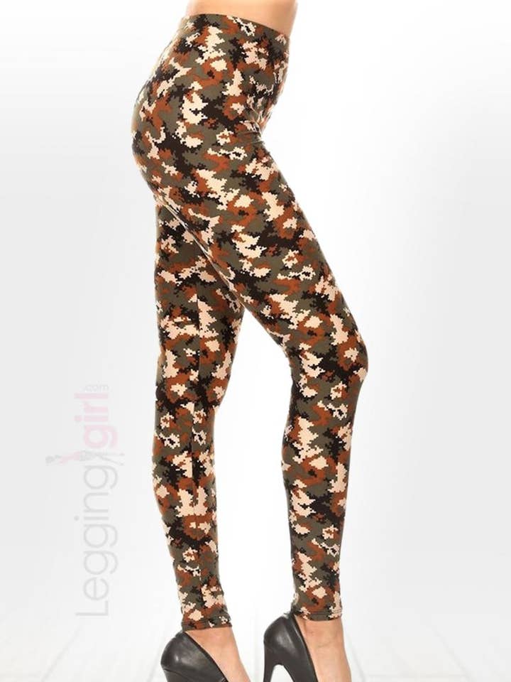 Jordiske Camo trykt FeatherSoft Kvinders Leggings for engroshandel hos LeggingGirl.com