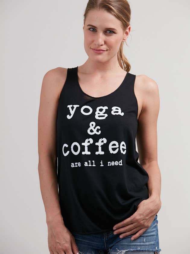 Yoga and Coffee all I need Tank Top Black for wholesale by SM WARDROBE