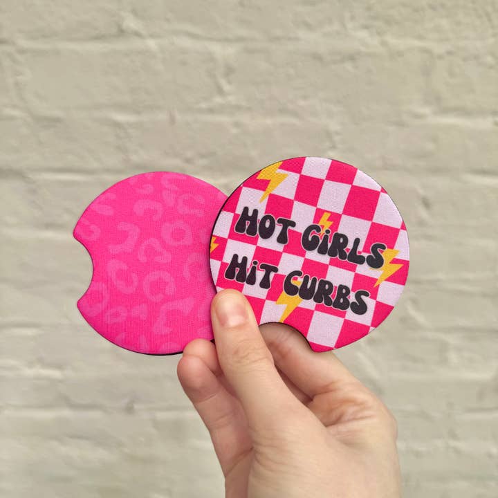 XO Wholesale - Wholesale Car Coaster - Women's - Hot Girls Hit Curbs Pink Leopard Neoprene Car Coasters