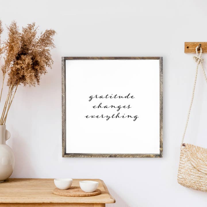 Gratitude Changes Everything Wood Sign for wholesale by Hoekstra Decor