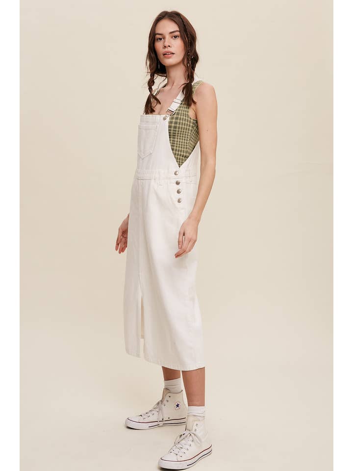 Weiss Weißes Denim-Overall-Midikleid für den Großhandel auf Faire7