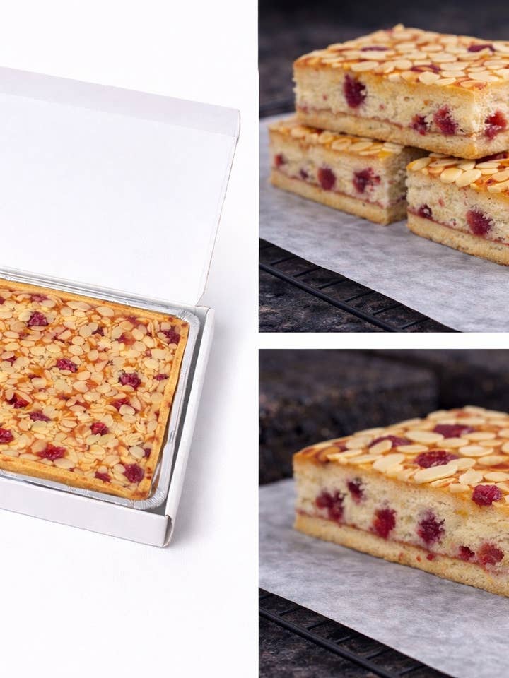 Cherry Almond Traybake for wholesale by J Hall & Son Bakers LTD