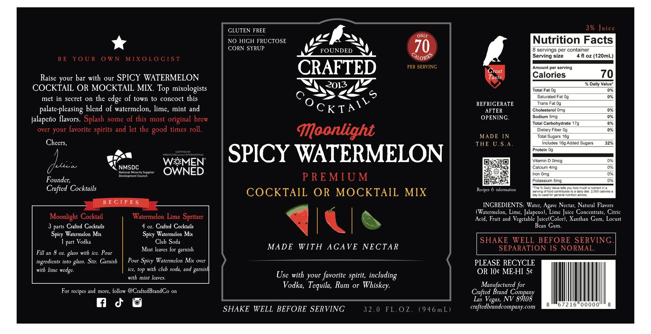 Crafted Cocktails - Wholesale Cocktail Mix/Syrup - Spicy Watermelon Nonalcoholic Cocktail Mixer9