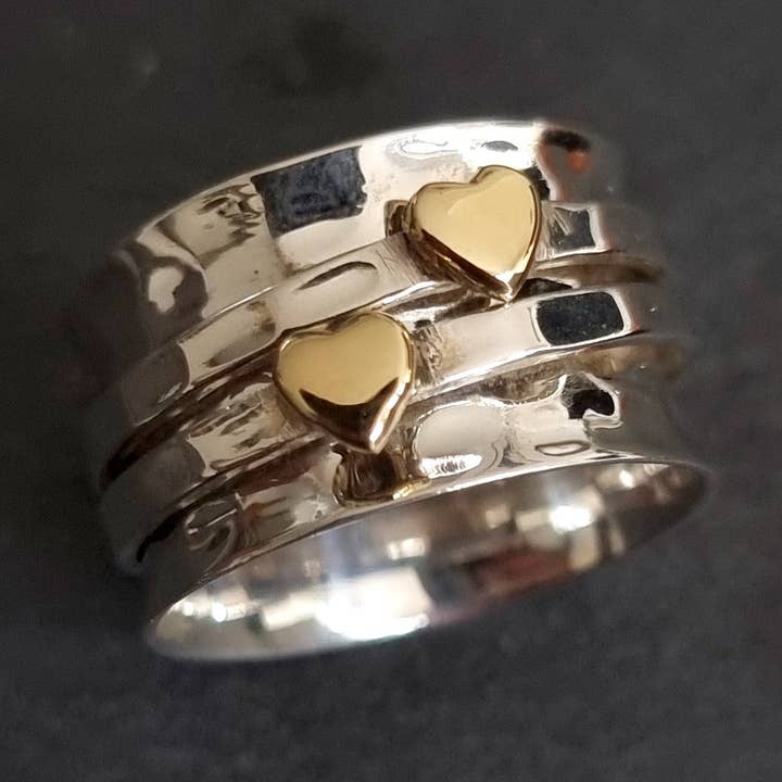 Large Bague Tournante Cœur en Or | Argent Sterling 925 & Laiton, SP05 pour la vente par Mistry Gems