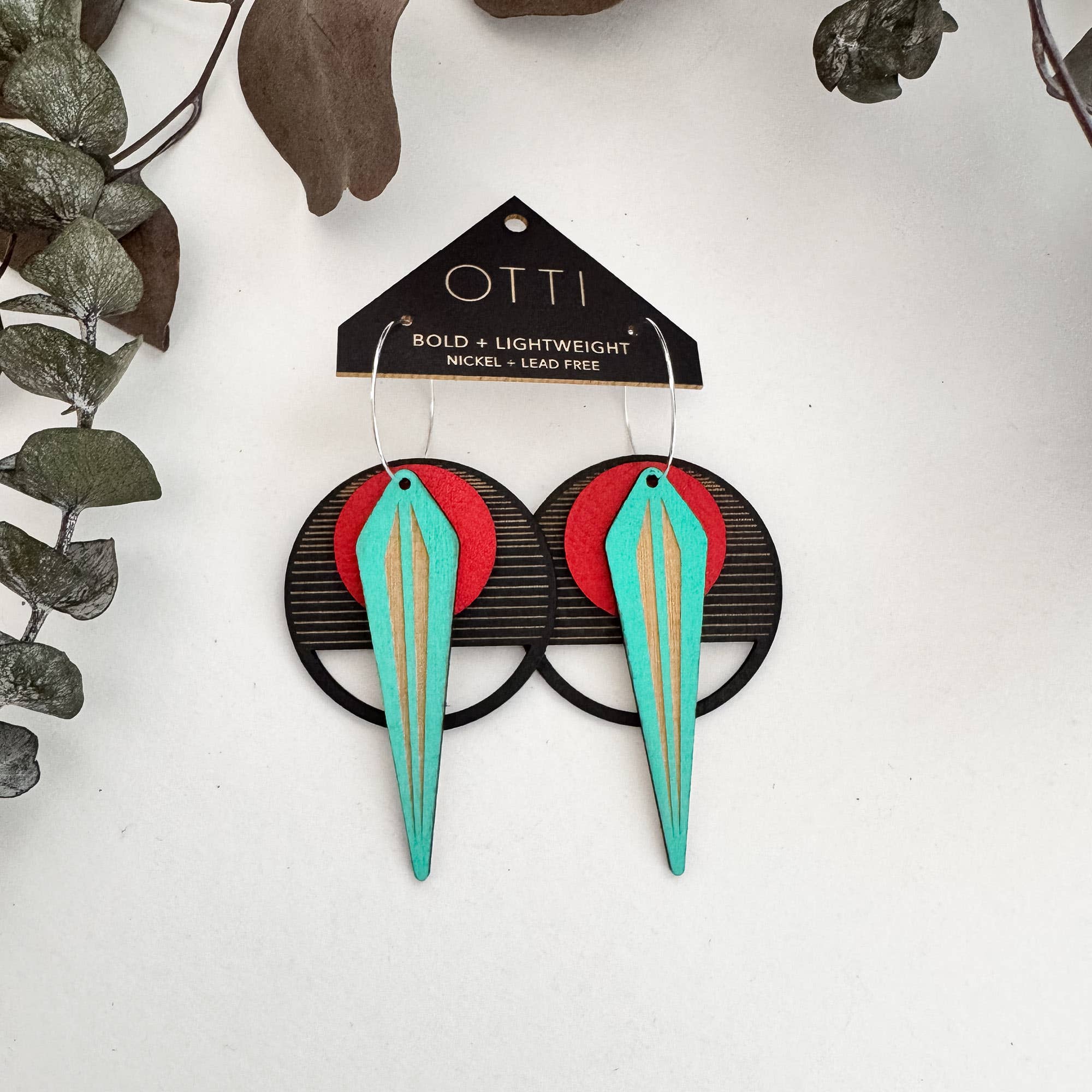 OTTI - Wholesale Dangle Earrings - Architectural Lightweight Leather + Birch earring: Naja RoB1