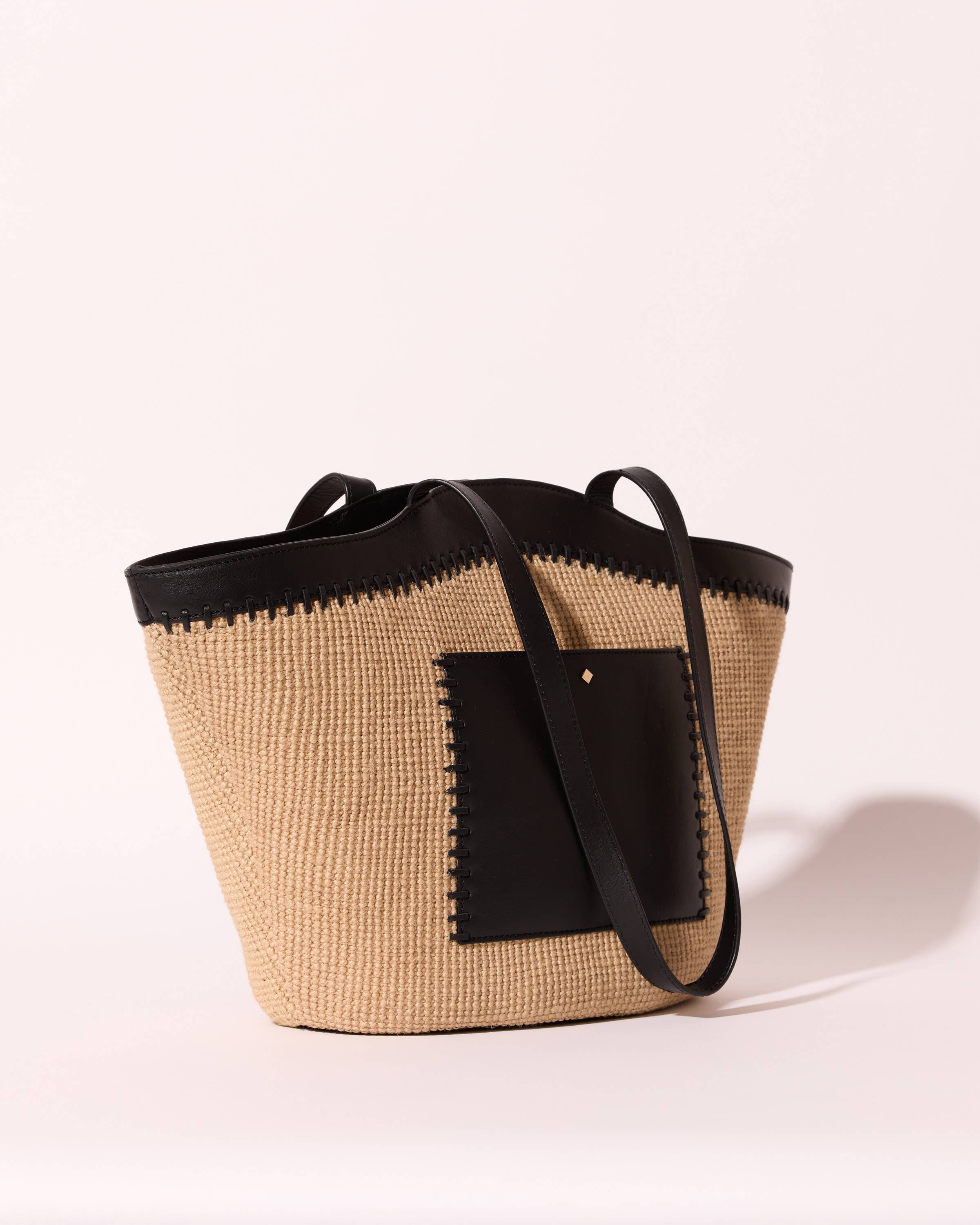 Maradji – wholesale Axelremsväska – Dam – Tvåfärgad tygväska i jute med detaljer i slätt läder8