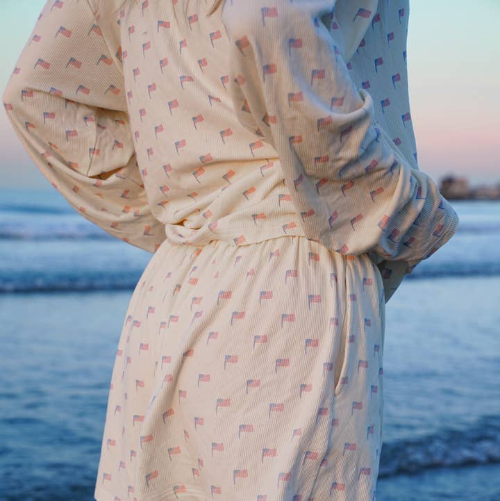 White American Flag Pajama Pattern Shorts for wholesale by Sunkissed Coconut