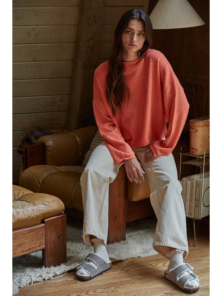 By Together - Wholesale Knit Sweater - Women's - W2114 | Knit Sweater Rolled Round Neck Pullover Top