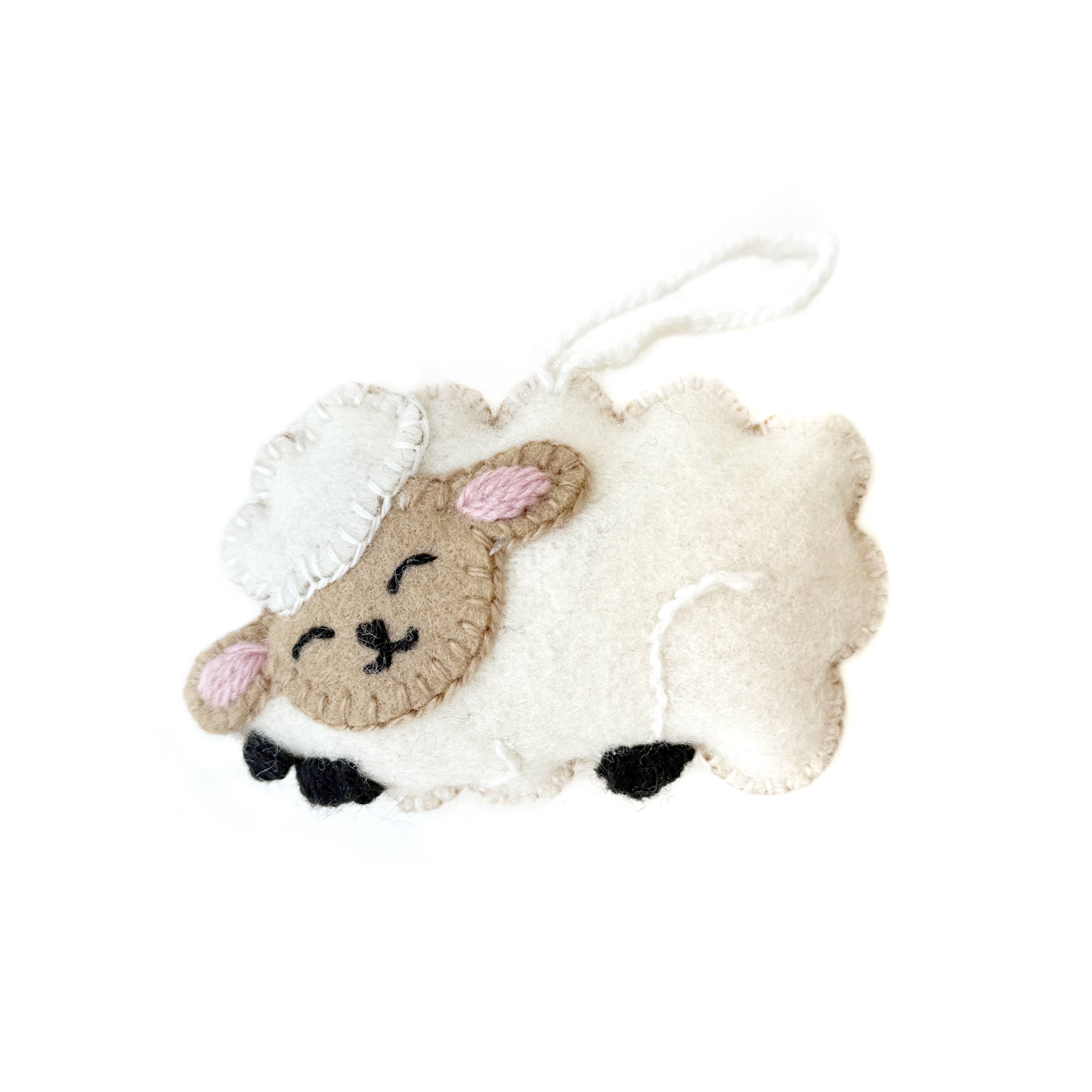 Ornaments 4 Orphans - Vendita all'ingrosso Decorazione - Decorazione natalizia in lana ricamata con pecorella addormentata1