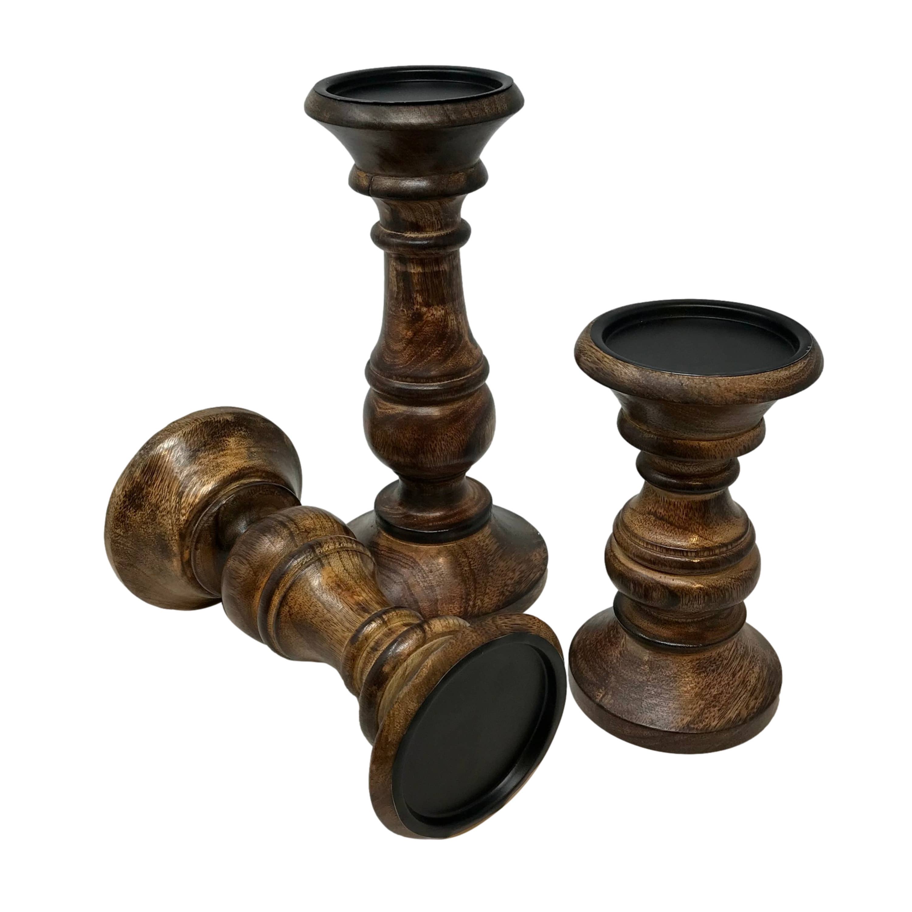 Wilco Home - Wholesale Candle Holder - Set/3 Solid Mango Wd Pillar Candleholders $19.95 Set5