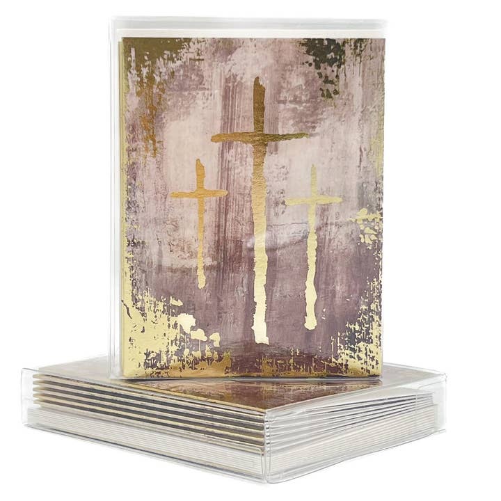 Neutral Golden Crosses Folded Notes for wholesale by Rachel Brooks Design, LLC
