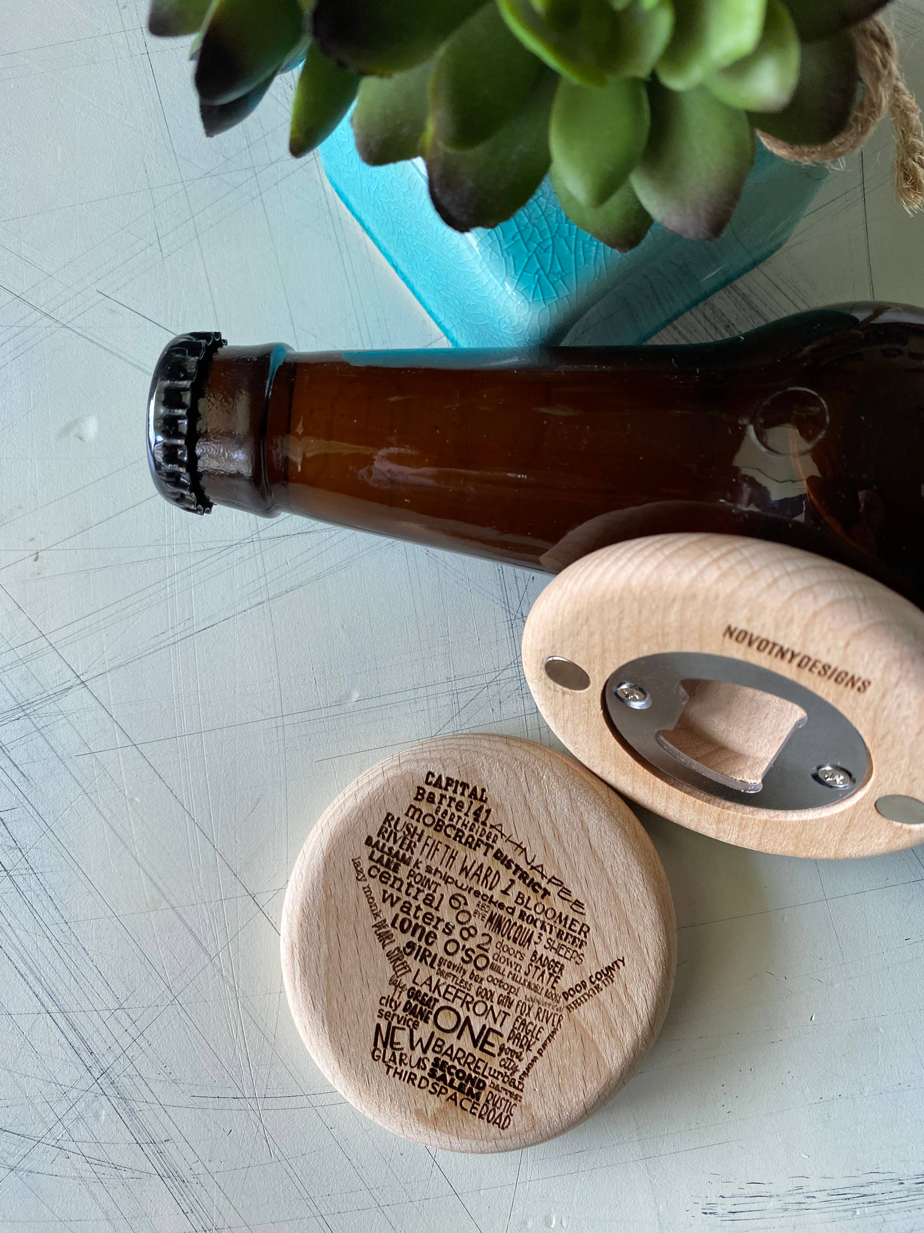 Novotny Designs - Wholesale Bottle/Wine Opener - Wisconsin breweries - magnetic wood bottle opener5