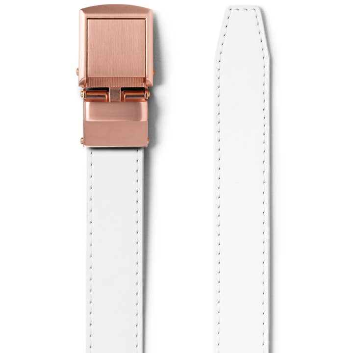 Skinny White Belt - Rose Gold Buckle for wholesale by SlideBelts