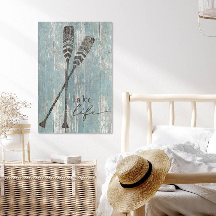 Lake House Gift Lake Life Weathered Canvas Wall Art Decor for wholesale by Olive Branch Farmhouse