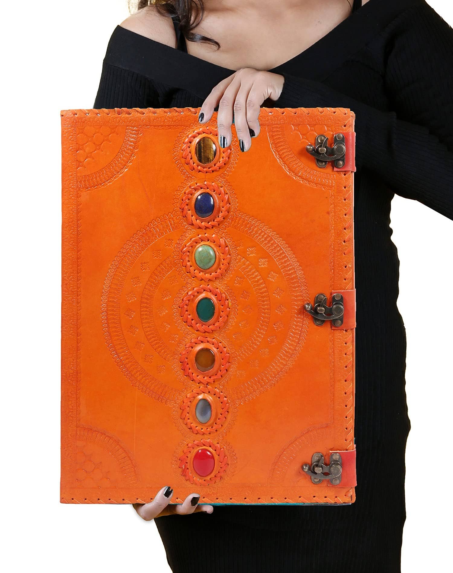 Tuzech Leather - Wholesale Journal/Diary - Tuzech Seven Chakra Medieval Stone Embossed Handmade Jumbo Leather Journal Book of Shadows Notebook Office Hocus Pocus Diary College Poetry Sketch With Leather Bound45