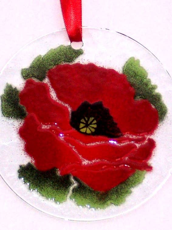 Poppy Suncatcher/Ornament for wholesale by Folio Art Glass