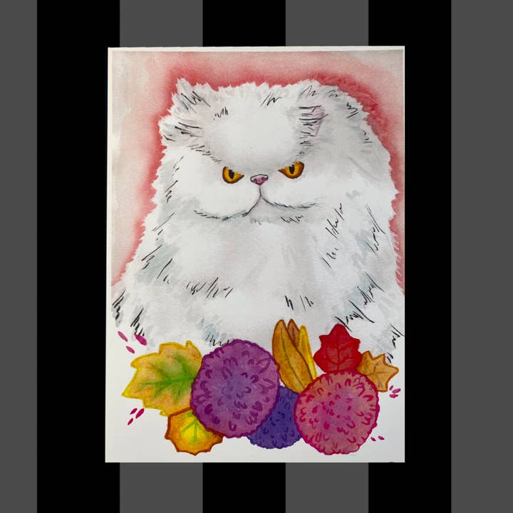 Persische Katze Blumenlustig Wütendes Haustierporträt Aquarelldruck für den Großhandel von Fiat Lux Illustration