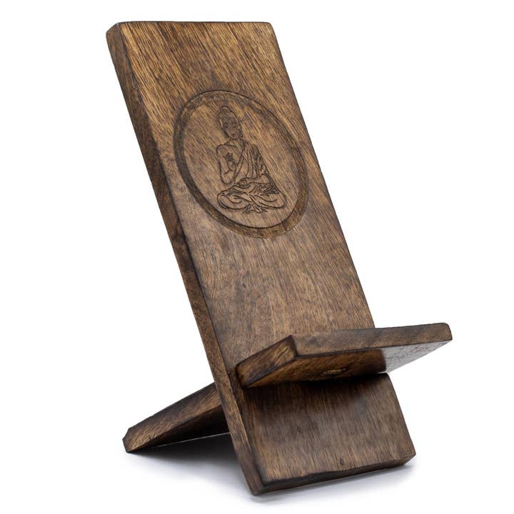 Ancient Wisdom - Wholesale Phone/Tablet Stand - Wooden Carved Phone Stands - Buddha 20x9.5cm