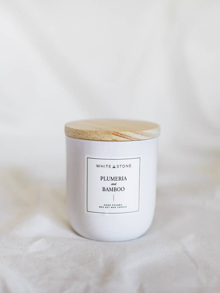 White Label Plumeria And Bamboo - Jar/Filled Candle for wholesale by White Stone Collection
