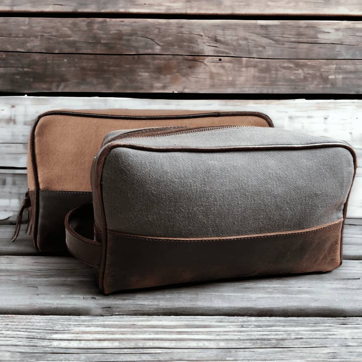The Canvas/Leather Drifter Large Toiletry Bag for wholesale by Ranch Junkie