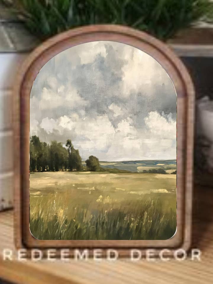 Arch Top Stormy Field Framed Art for wholesale by Redeemed Decor
