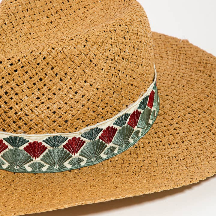 Collections by Fame Accessories - Wholesale Straw Hat - Women's - Fan Pattern Strap Straw Fedora Hat2