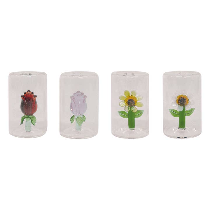 Set de sel et poivre 3D fleurs assorties D4,4 H7,6cm pour la vente par Opjet Paris