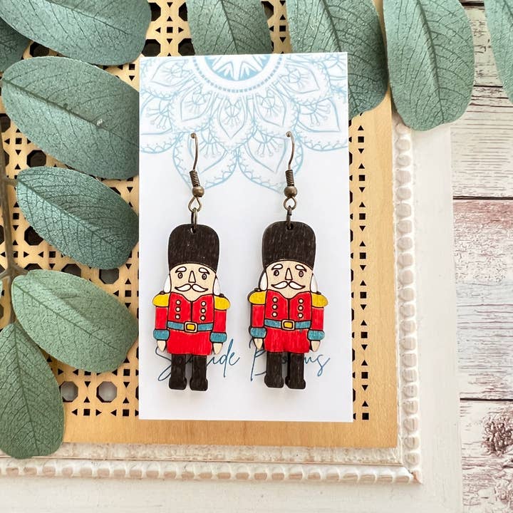 Seasideblooms - Wholesale Dangle Earrings - Nutcracker hand painted lightweight maple woodÂ