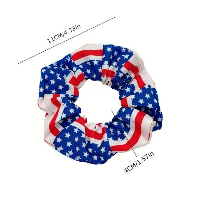 Sparkling Extras - Wholesale Scrunchie - Women's - 4th of July Women Patriotic Star USA Flag Scrunchie