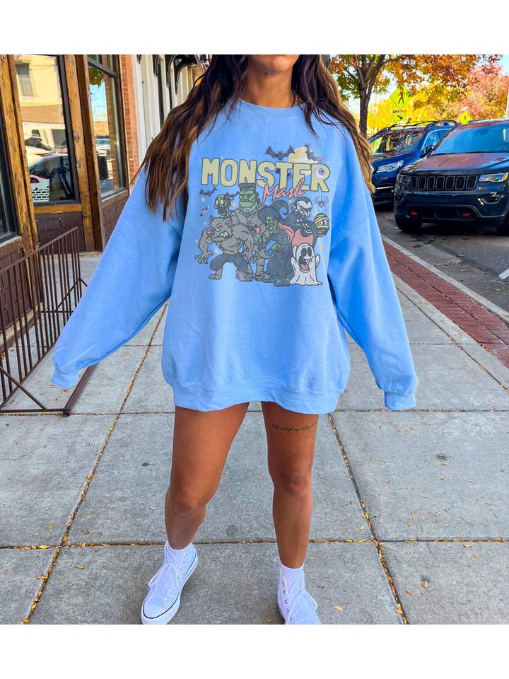 Monday Muse - Wholesale Graphic Sweatshirt - Women's - Retro 90's Monster Mash Crewneck Sweatshirt Y2k Halloween