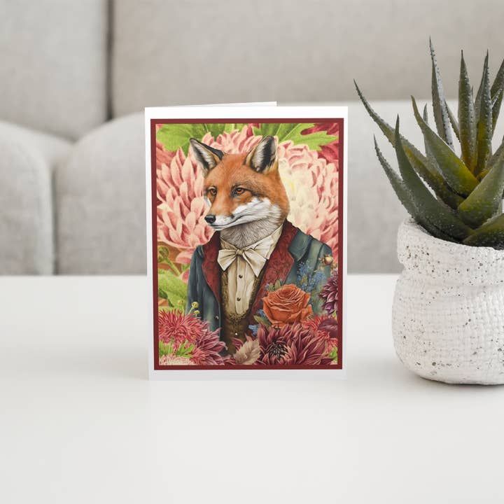 Cheerful Whimsies - Wholesale Everyday Greeting Card - Greeting Card. Smartly Dressed Fox With Flowers.2