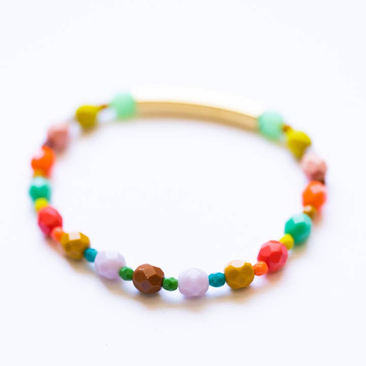 Nest Pretty Things - Wholesale Beaded Bracelet - Colorful Mixed Bead Stretchy Bracelet with Brass Tube1