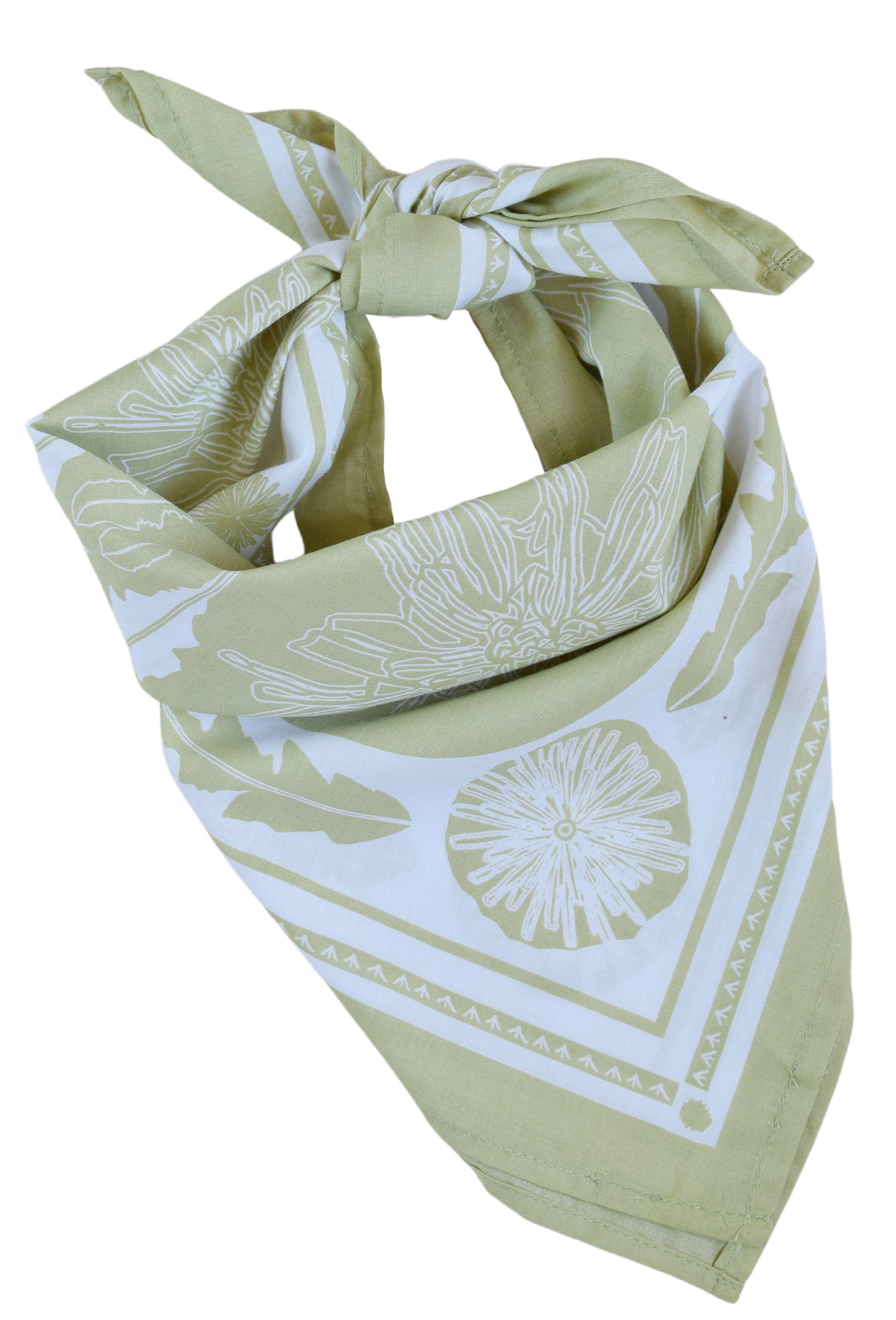 Hearth and Harrow - Vente Bandana – unisexe - Bandana en pissenlit, 100 % coton, imprimé à la main, vert sauge2