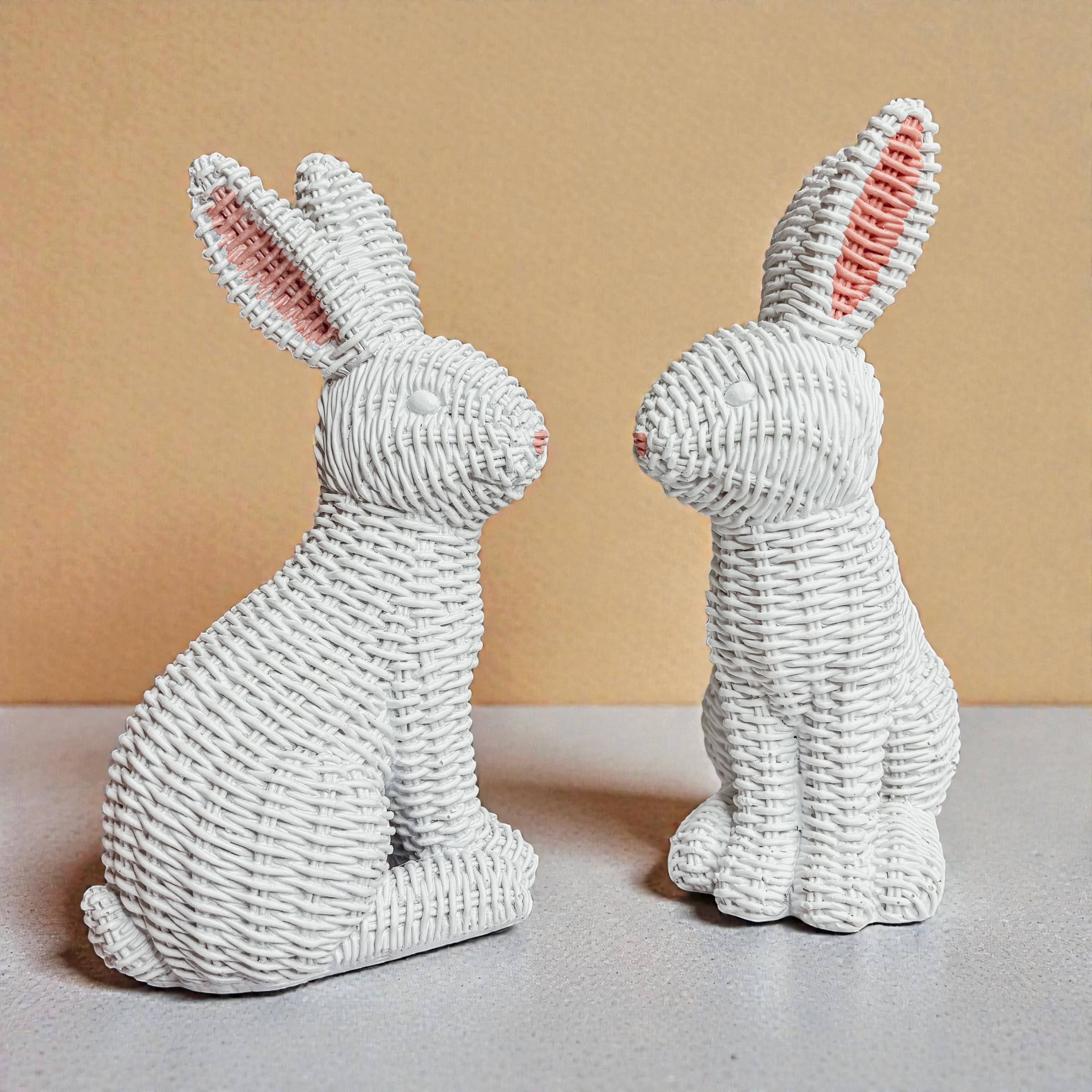 Gia Roma - Wholesale Sculpture - Easter Farmhouse Home Decor, Resin Bunny Figurine Rattan 50