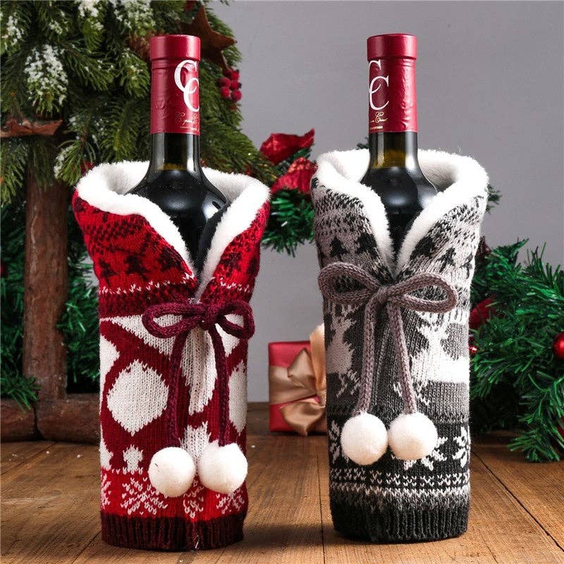 Ekartini - Vente Pochette cadeau pour bouteille de vin - Couvre-bouteille de vin tricoté, décoration de Noël5