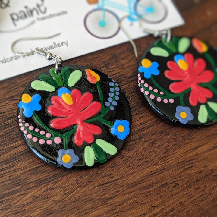 Hungarian folk art earrings - colourful drop earrings for wholesale by With Clay & Paint