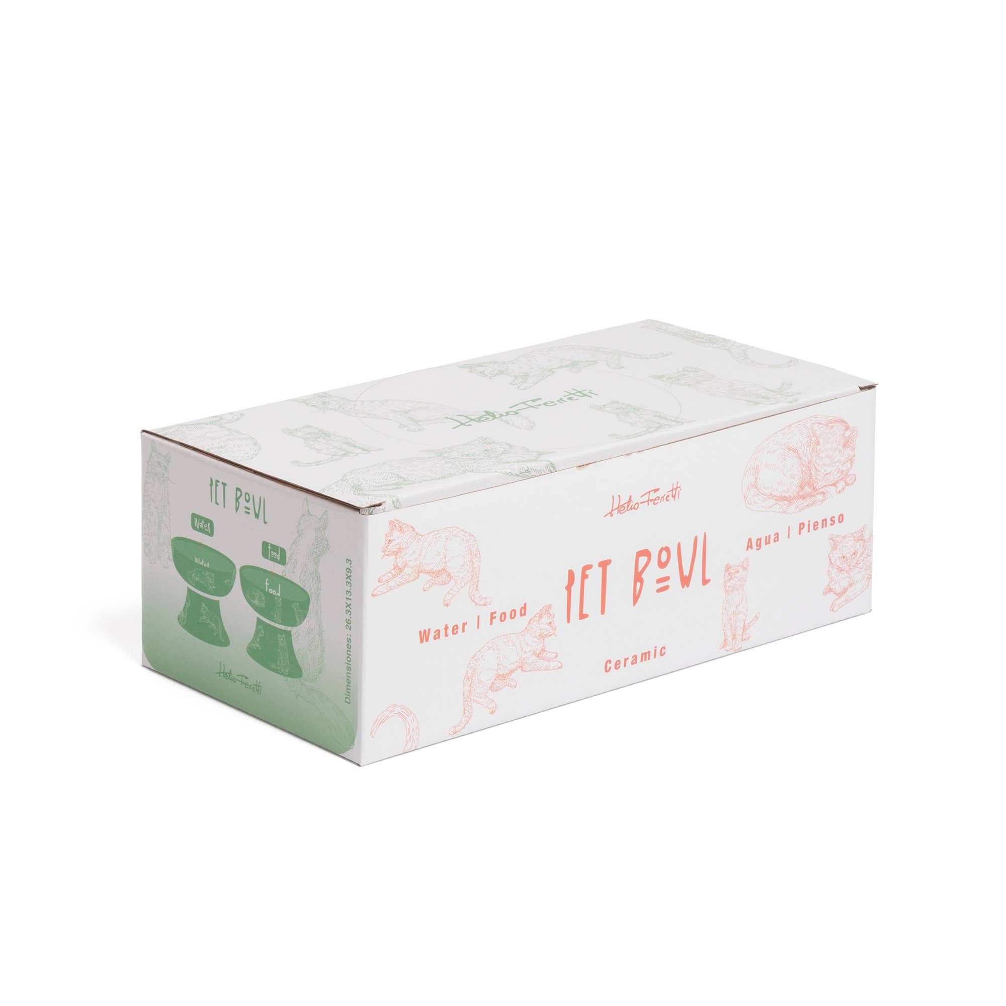 Helio Ferretti - Wholesale Pet Bowl - Cat/Dog - RAISED WHITE CAT FEEDER - HAND PAINTED HF2