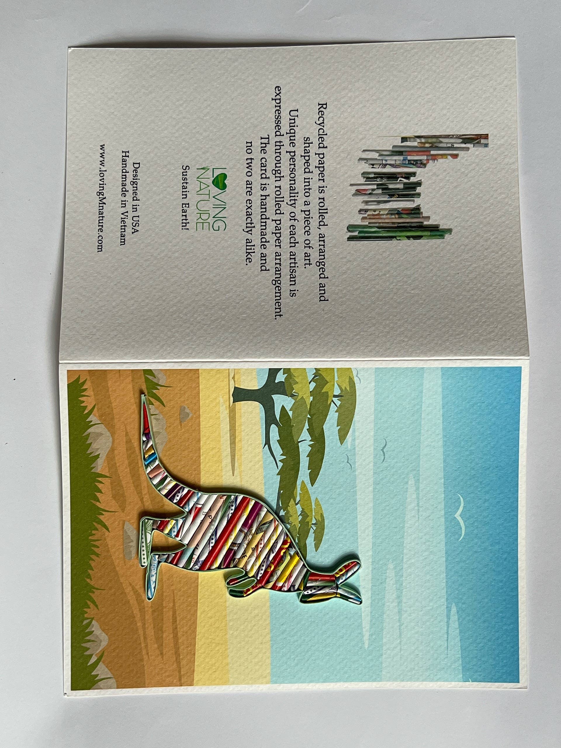 Loving Nature - Vendita all'ingrosso Biglietti di auguri generici - Biglietto di carta arrotolato a forma di canguro realizzato a mano da una rivista riciclata7